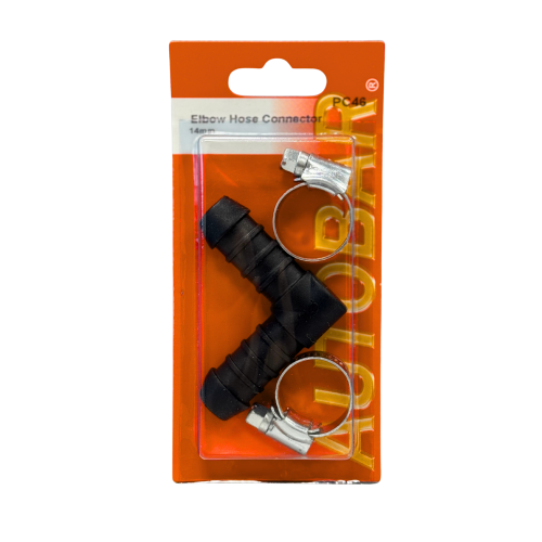 ELBOW HOSE CONNECTOR 14MM - INC HOSECLIPS