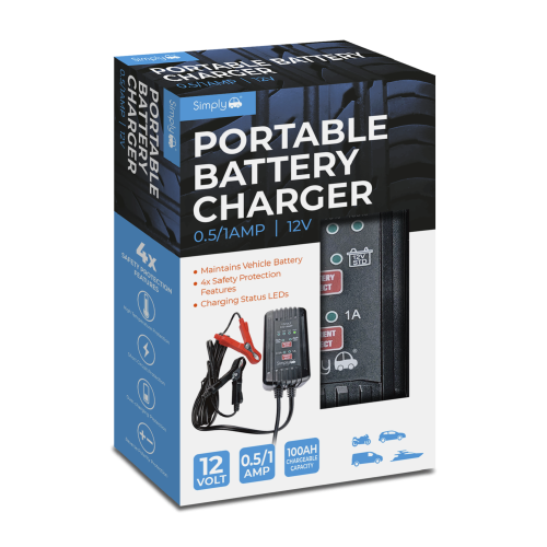 1A/0.5A 12V PORTABLE BATTERY CHARGER