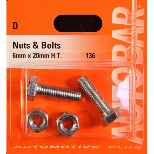 NUT  BOLT M6 X 20MM (PACK OF 10)