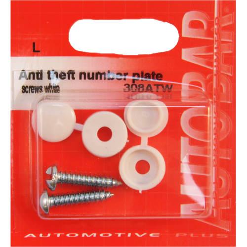 ANTI THEFT SECURITY NUMBER PLATE FITTINGS - WHITE (2PK)