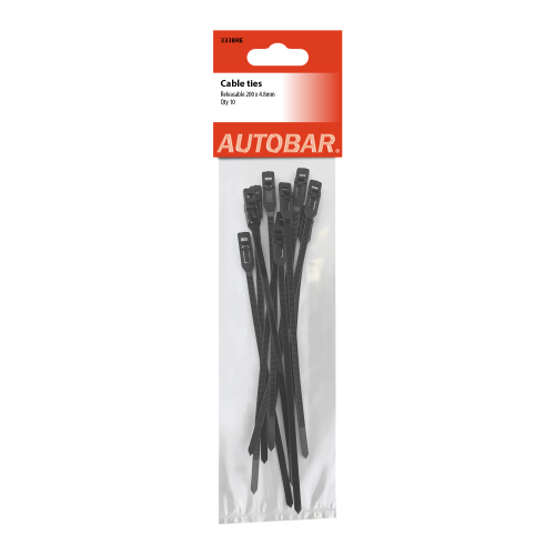 RELEASABLE CABLE TIES 200MM X 4.8MM (BLACK) (PK 10