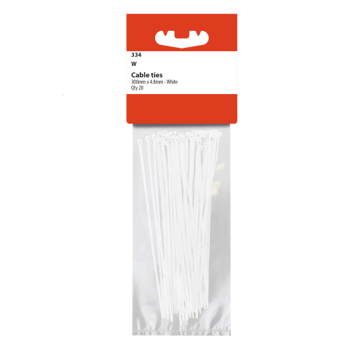 CABLE TIES 300MM X 4.8MM (PK 20) WHITE