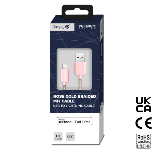 MFI USB - IPHONE BRAIDED CABLE 1.5M ROSE GOLD
