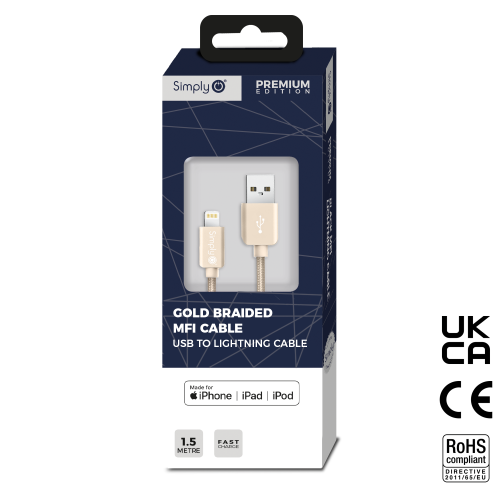 MFI USB - IPHONE BRAIDED CABLE 1.5M GOLD