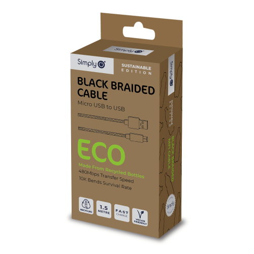 ECO USB TO MICRO BLACK BRAIDED 1.5M CABLE