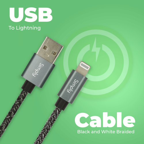 ECO MFI USB TO IPHONE LIGHTNING BLACK BRAIDED 1.5M CABLE