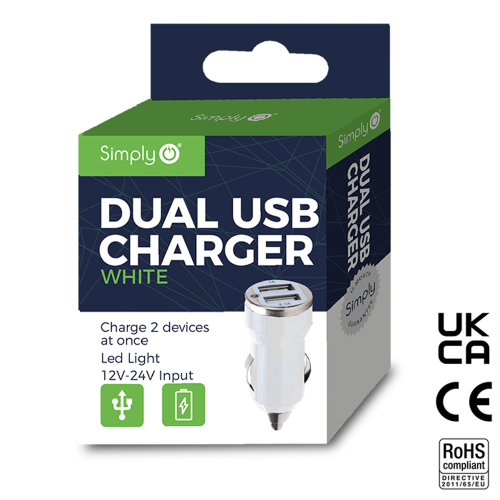 WHITE DUAL USB CAR CHARGER