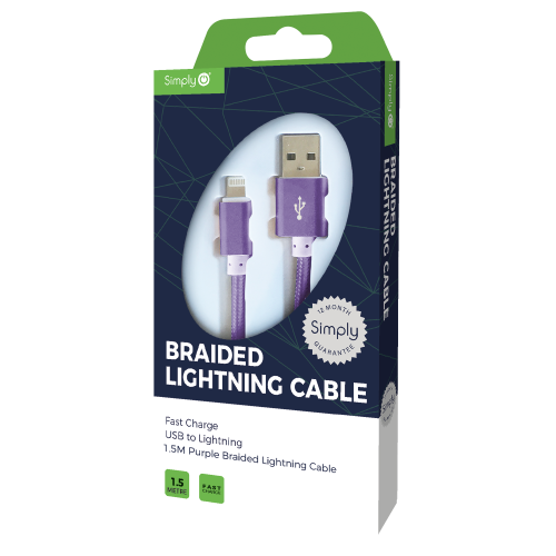 USB - IPHONE BRAIDED CABLE 1.5M PURPLE