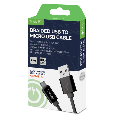USB - MICRO USB BRAIDED CABLE 1.5M BLACK