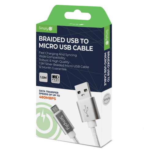 USB - MICRO USB BRAIDED CABLE 1.5M SILVER