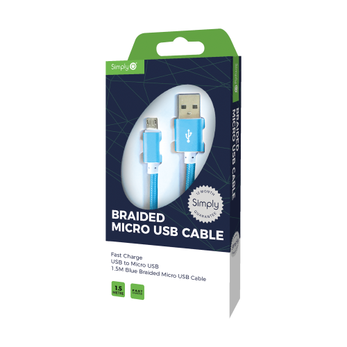 USB - MICRO USB BRAIDED CABLE 1.5M BLUE