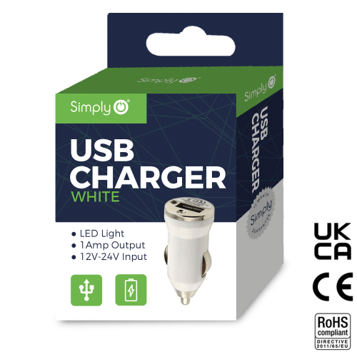 WHITE SINGLE USB CAR CHARGER