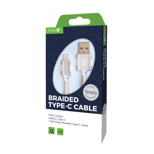 USB - TYPE C BRAIDED CABLE 1.5M SILVER