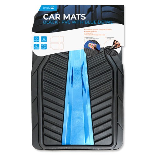 BLACK PVC CAR MATS WITH BLUE DETAIL