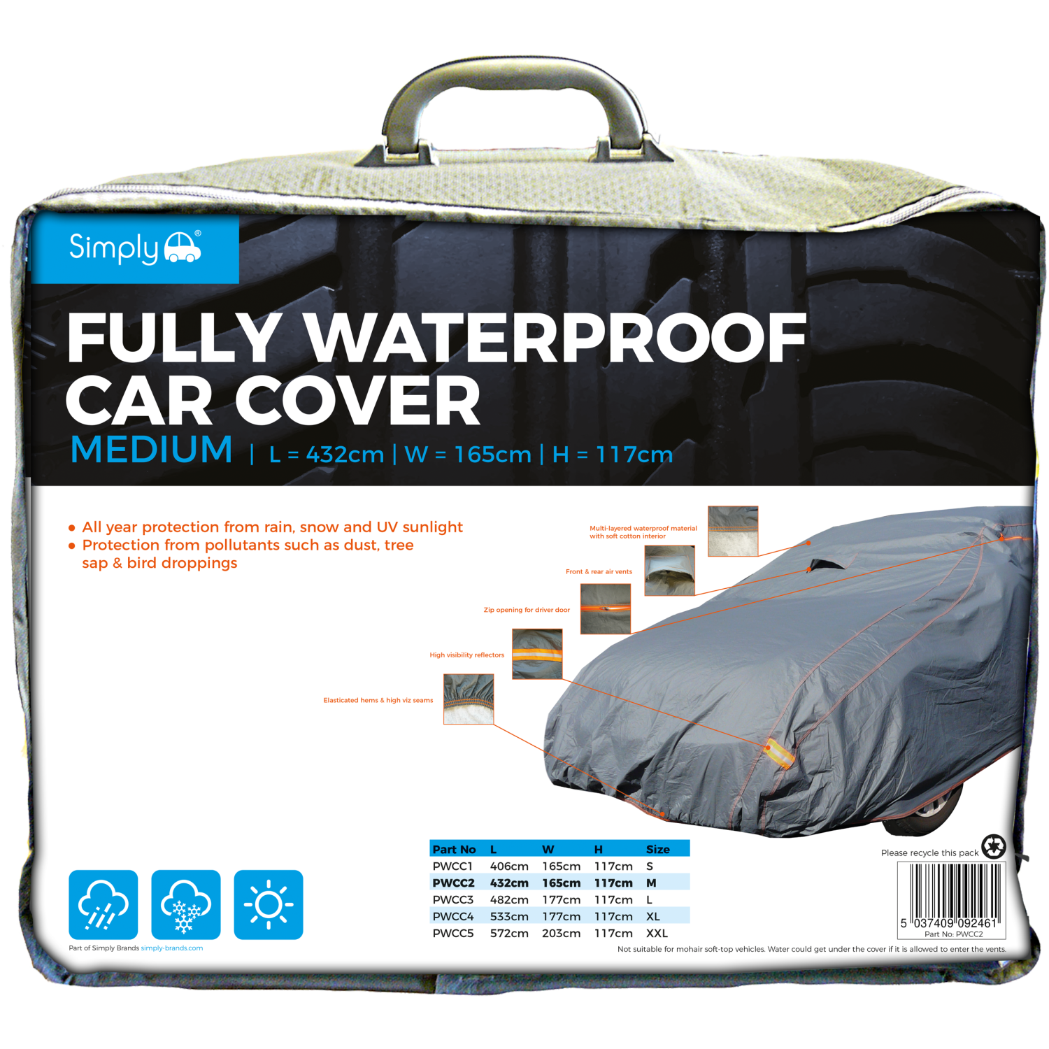 Simply Auto 'M' FULLY WATERPROOF CAR COVER - PWCC2