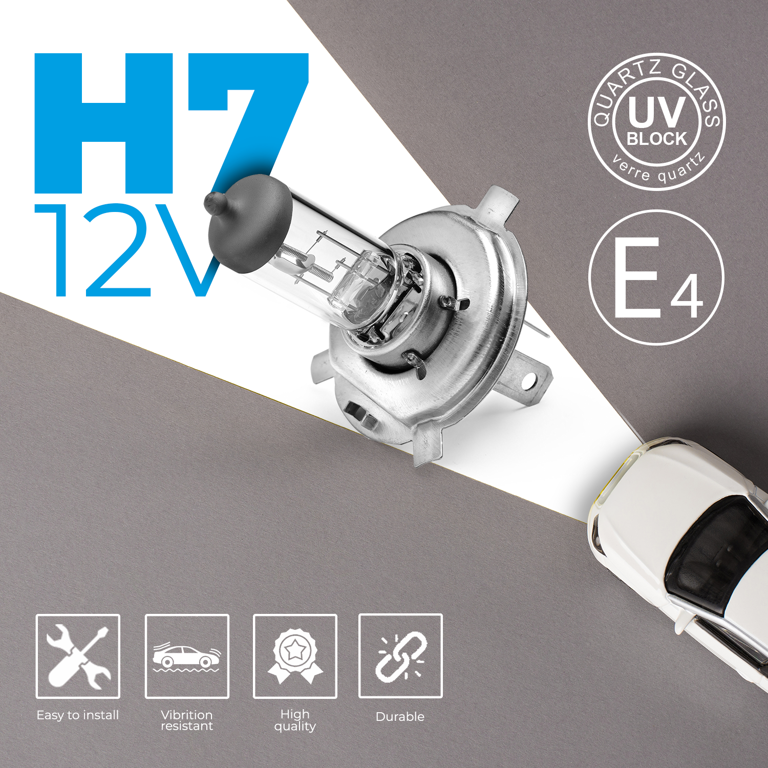 Halogen bulb H7 12V 55W UV filter (E4) - Leds
