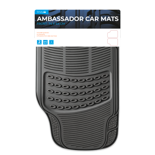 2PC FRONT AMBASSADOR CAR MATS - BLACK PVC