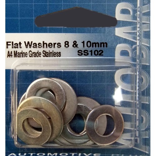 A4 MARINE GRADE STAINLESS - FLAT WASHERS 8MM  10M