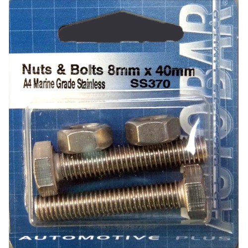 A4 MARINE GRADE STAINLESS - NUTS  BOLTS 8MM X 40M