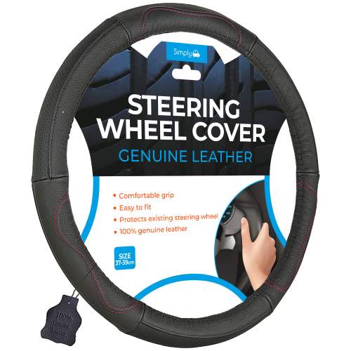 RED 100% GENUINE LEATHER STEERING WHEEL COVER