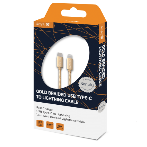 TYPE C TO IPHONE LIGHTNING GOLD  BRAIDED 1.5M CABLE