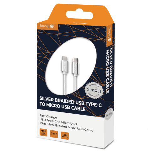 TYPE C TO MICRO SILVER BRAIDED 1.5M CABLE