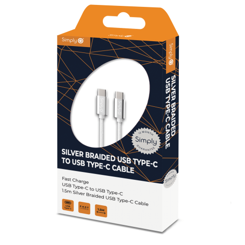 TYPE C TO TYPE C SILVER BRAIDED 1.5M CABLE