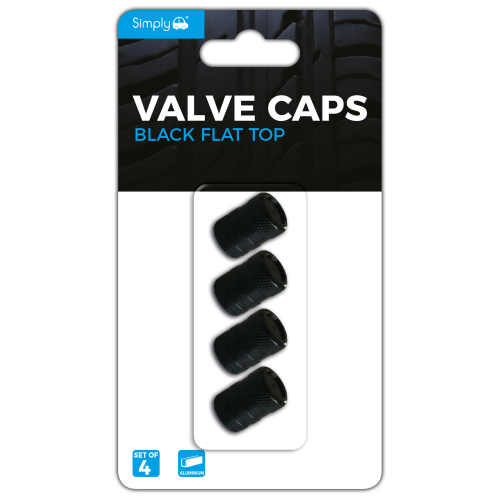 FLAT TOP VALVE CAPS BLACK - WITH NYLON INSERT