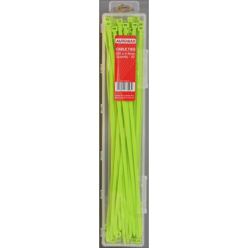 300MM X 4.8MM FLOURESCENT GREEN CABLE TIES PK OF 5